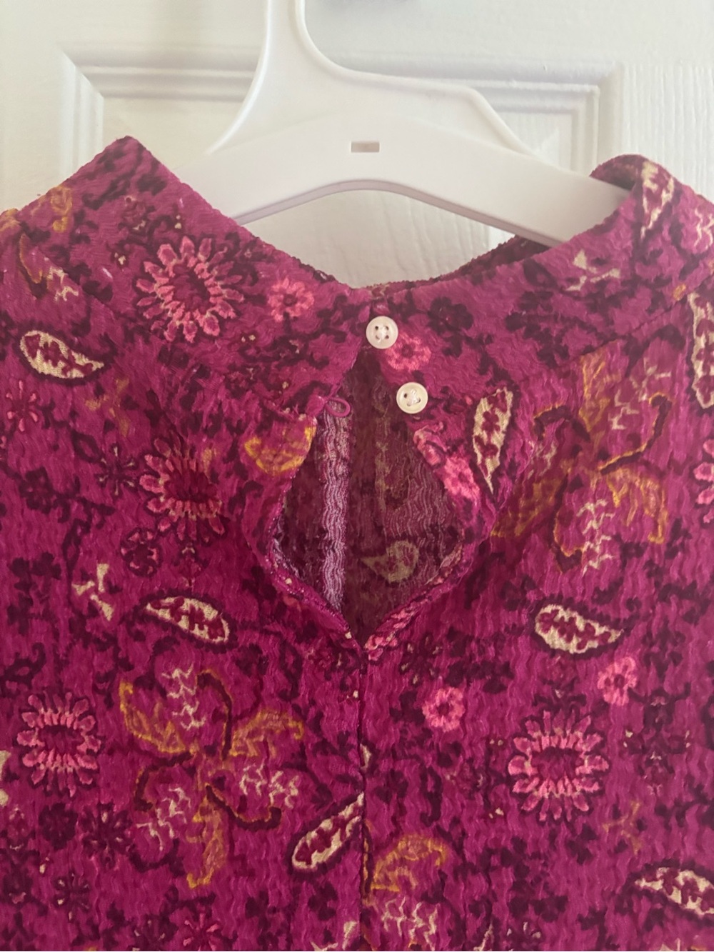 LOFT Fuchsia Paisley Short-Sleeve Textured Top - Picture 6 of 7